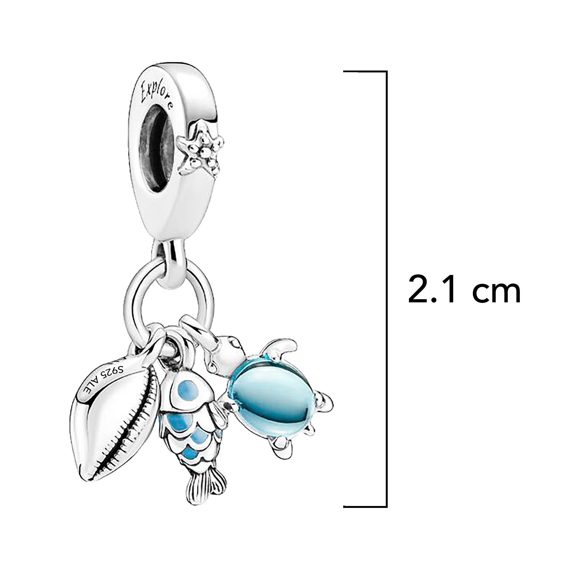 Charm Inspirado Pan 1:1 Triple Oceano: Tortuga, Pez y Concha, Plata .925