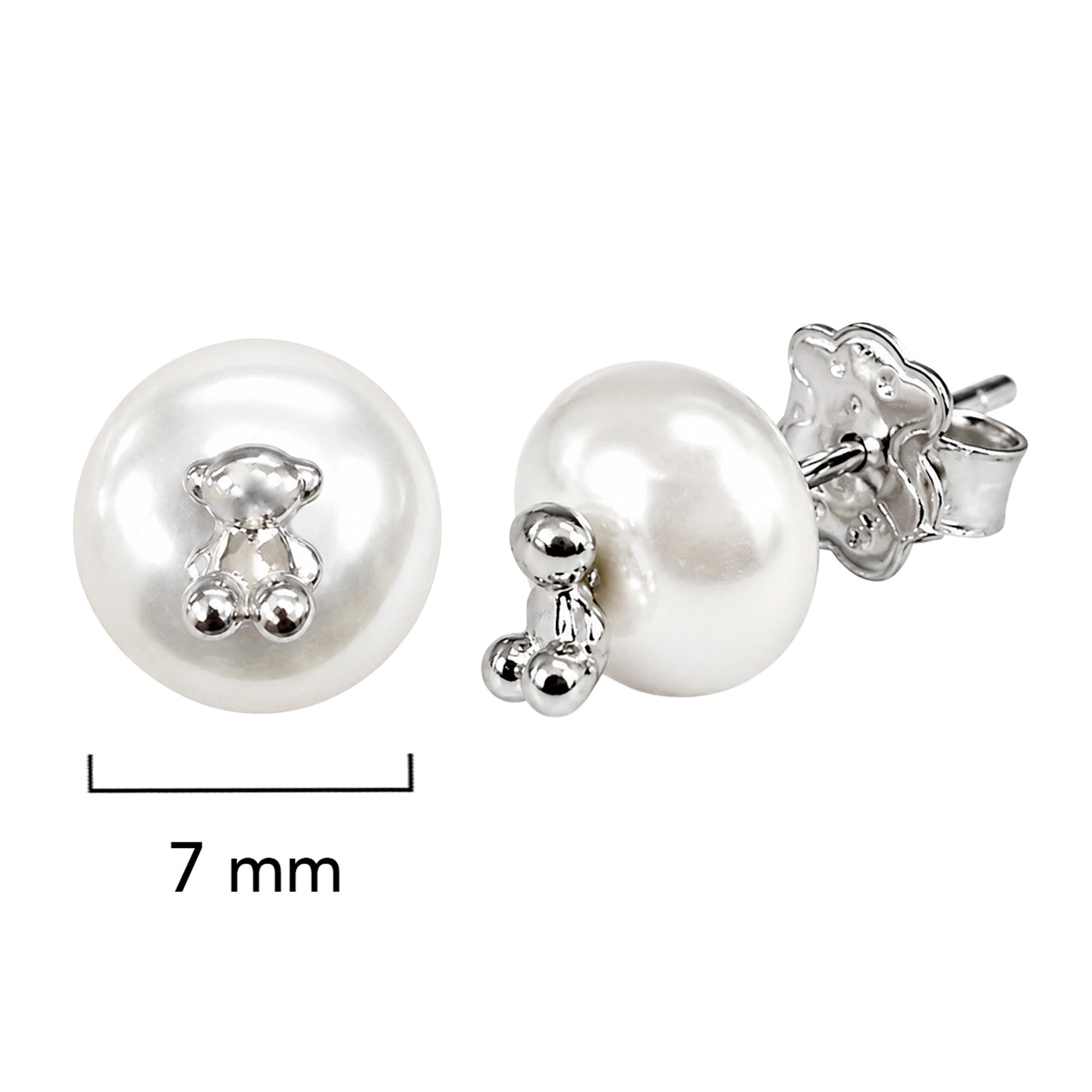 Broquel Inspirado Osos 1:1 con Perla Natural Plata .925 con Baño de Rodio