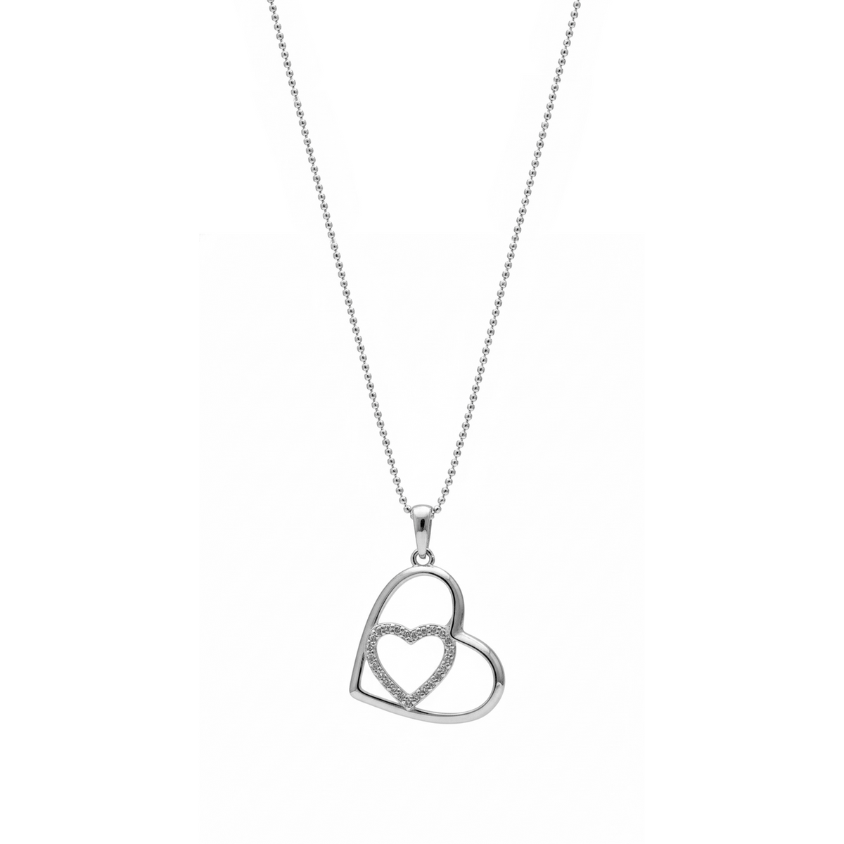Collar Silueta Dos Corazones Liso y Micro Circonias Plata .925