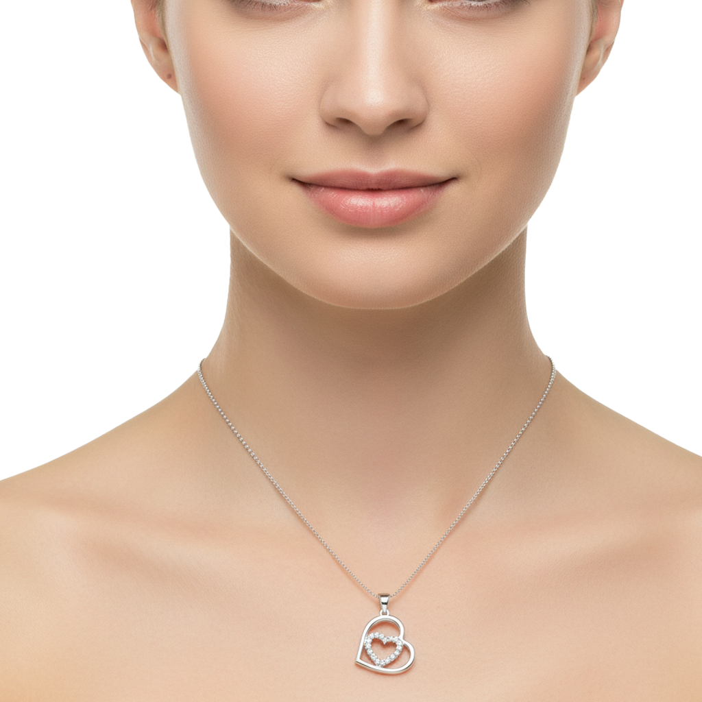 Collar Silueta Dos Corazones Liso y Micro Circonias Plata .925