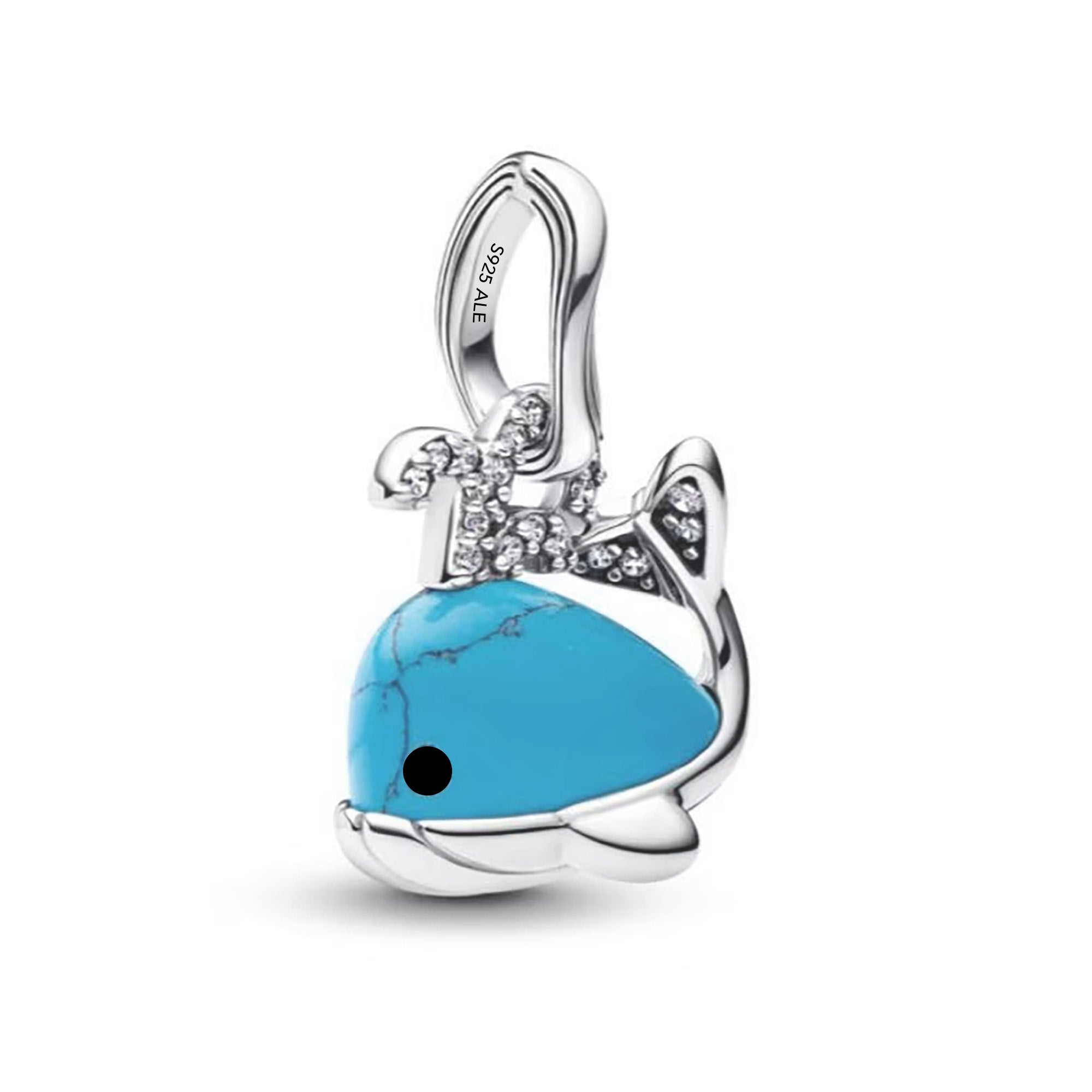 Charm Inspirado Pan 1:1 Ballena con Circonias, Plata .925