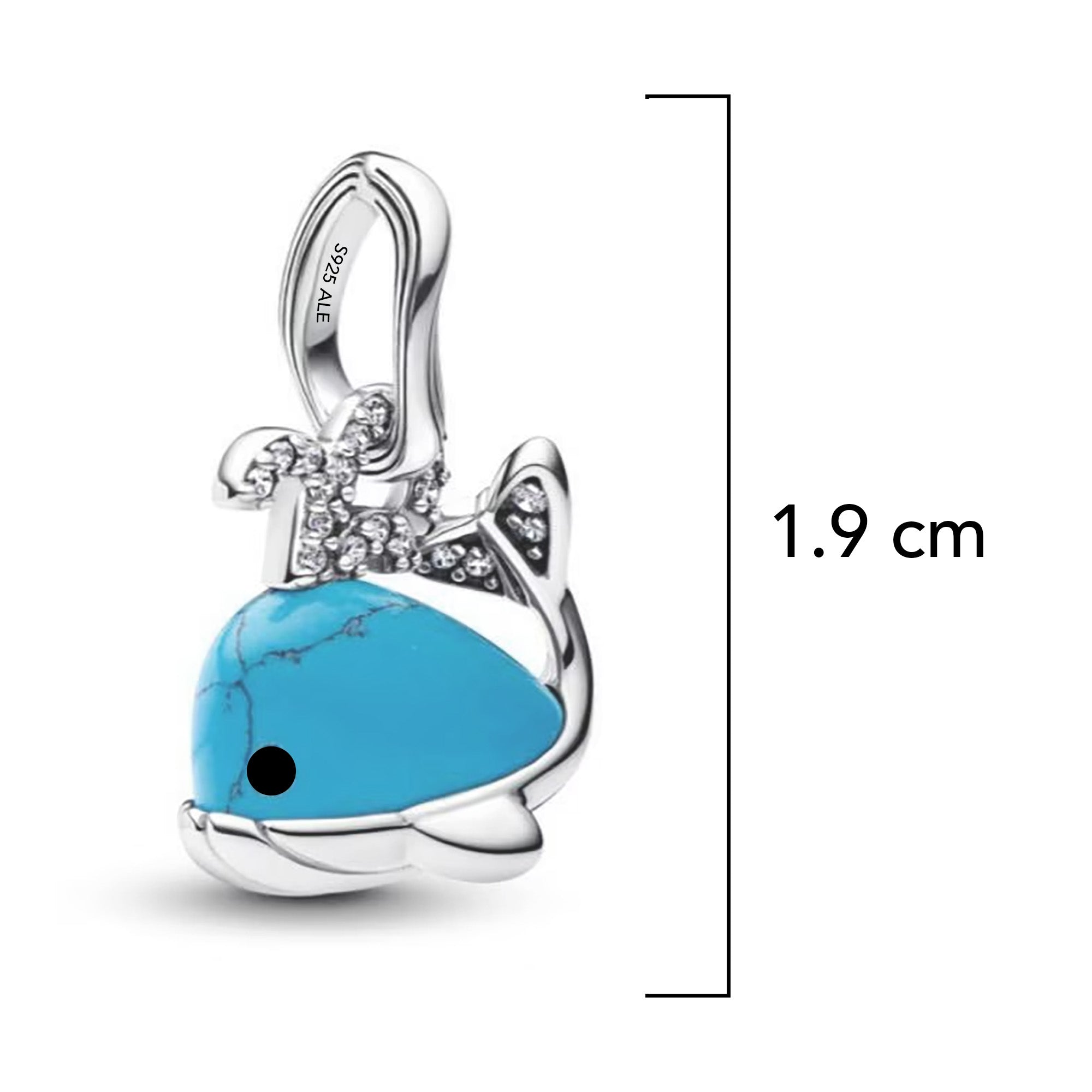Charm Inspirado Pan 1:1 Ballena con Circonias, Plata .925