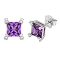 Broquel Inspirado Osos 1:1 Circonia Cuadrada Morada con Osos Chicos Plata .925 con Baño de Rodio