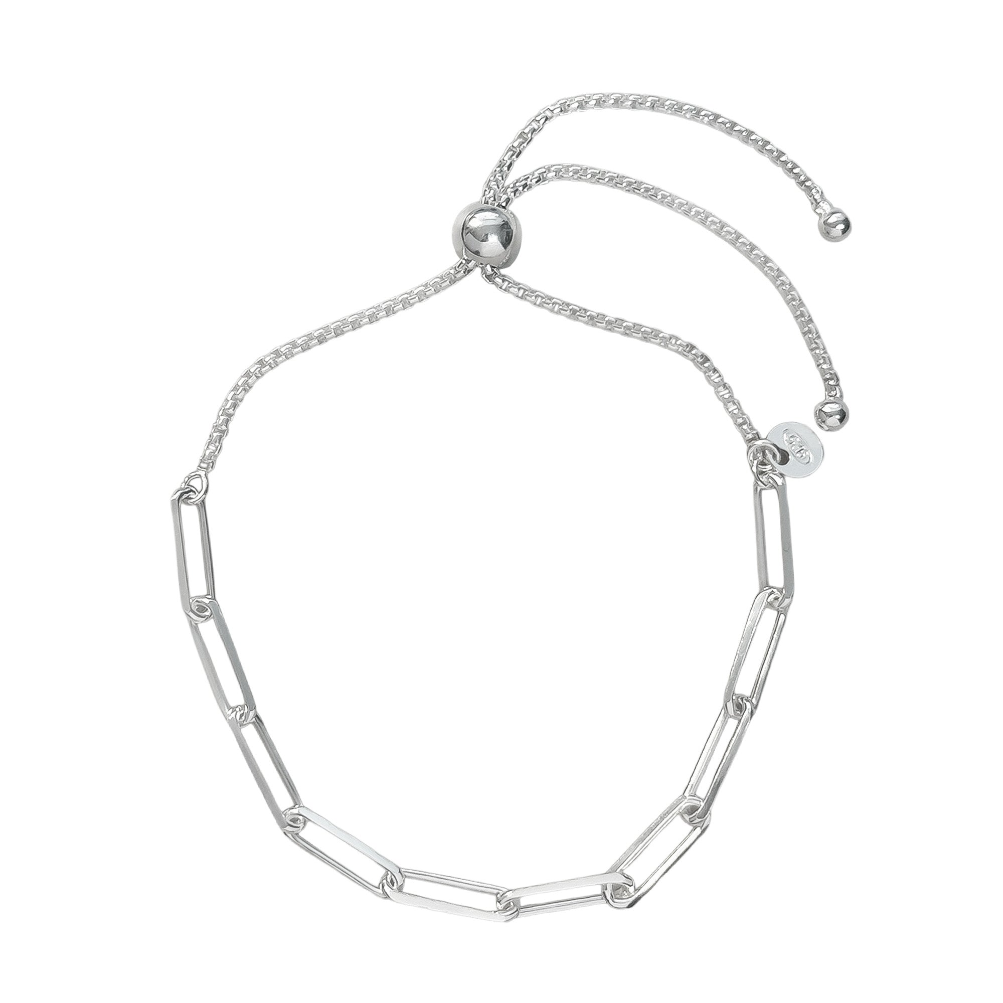 Pulsera Ajustable con Plaper Clip y Cadena Espuma Plata .925