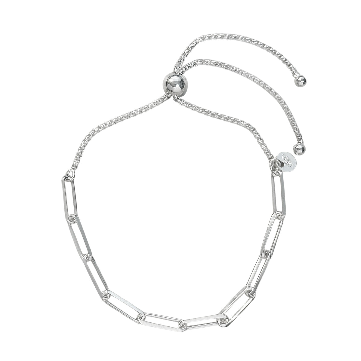 Pulsera Ajustable con Plaper Clip y Cadena Espuma Plata .925