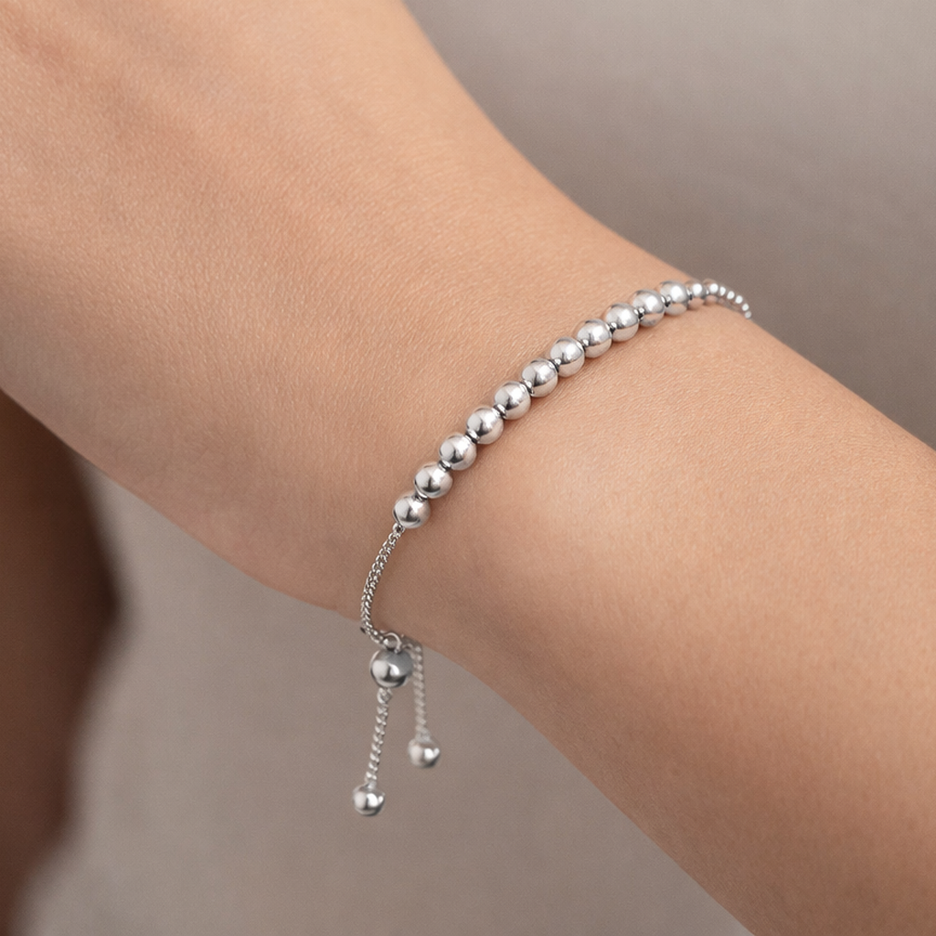 Pulsera Ajustable con Bolitas Lisas Plata .925