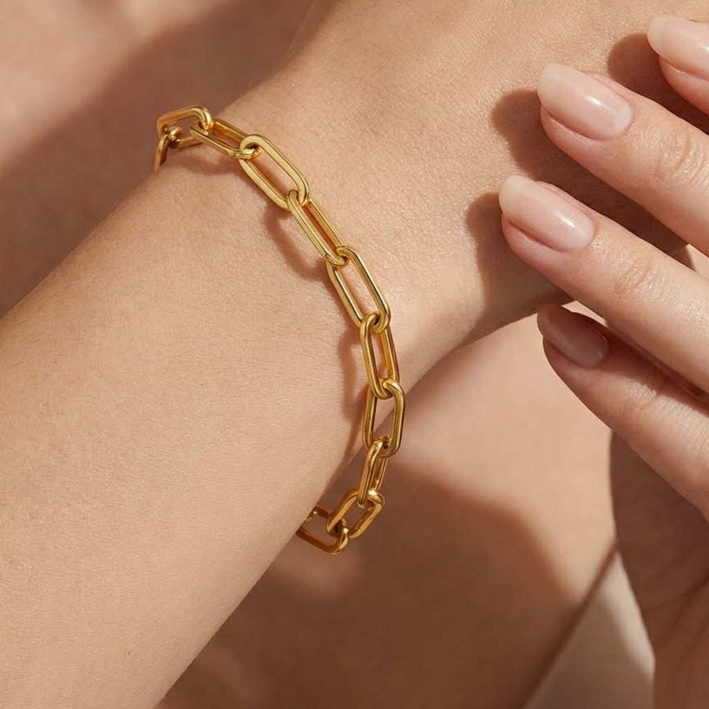 Pulsera Paper Clip con Baño de Oro Plata .925