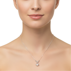 Collar Corazon con Perla Natural y Bolitas Diamantadas Plata .925