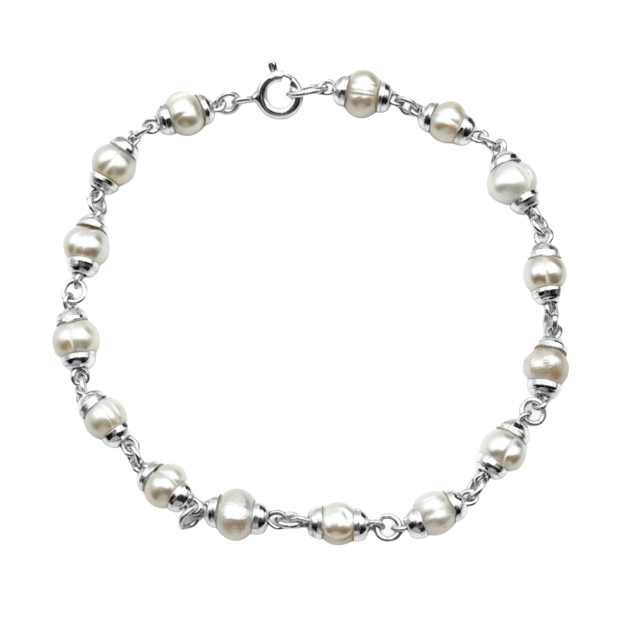 Pulsera Perla Natural con Eslabones Plata .925