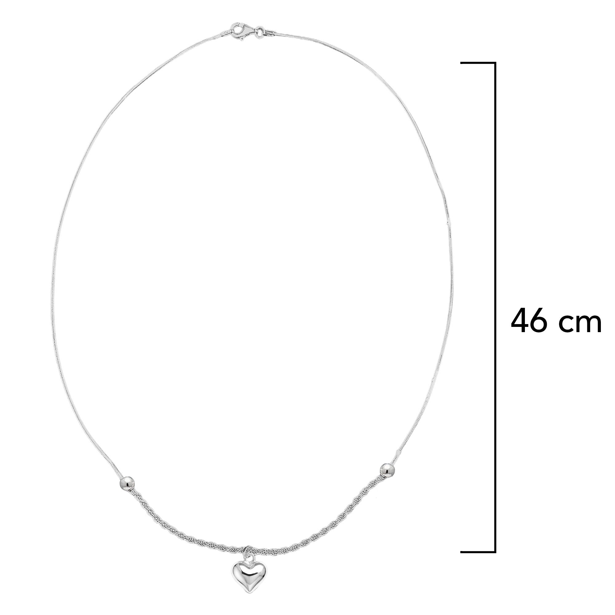 Collar Corazon Bombeado con Cadena Torzal y Cola de Rata Plata .925