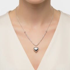 Collar Corazon Bombeado con Cadena Torzal y Cola de Rata Plata .925