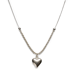 Collar Corazon Bombeado con Cadena Torzal y Cola de Rata Plata .925