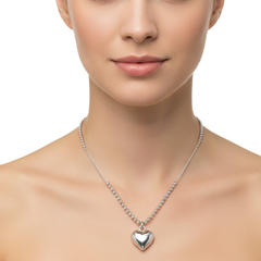 Collar Corazón Bombeado y Bolitas Lisas Plata .925