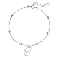 Pulsera con Dije Silueta de Gato y Bolitas Lisas Plata .925