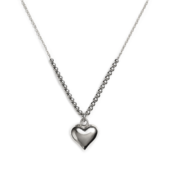 Collar Corazón Bombeado y Bolitas Lisas Plata .925