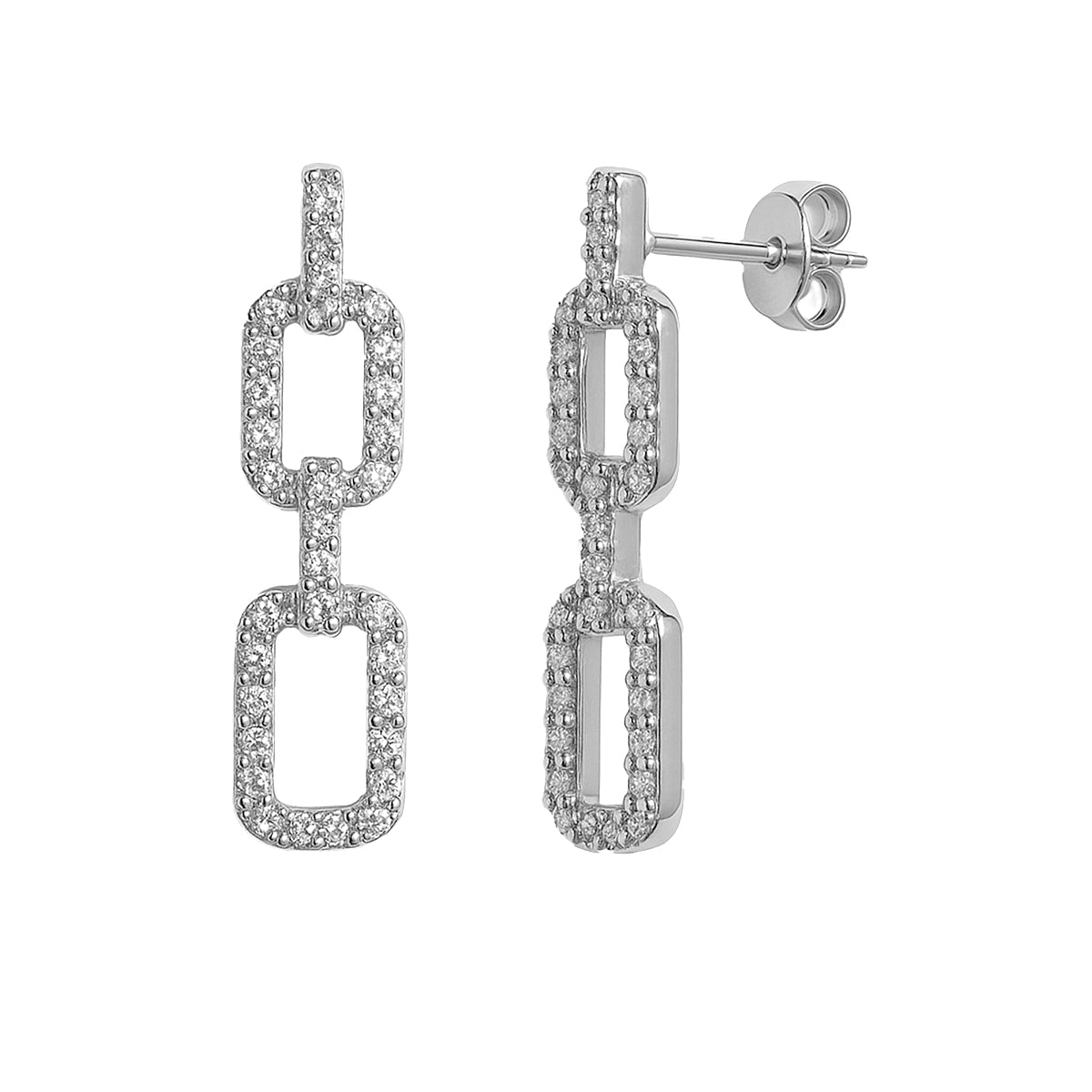 Arete Mediano Eslabones con Micro Circonias Plata .925 con Baño de Rodio