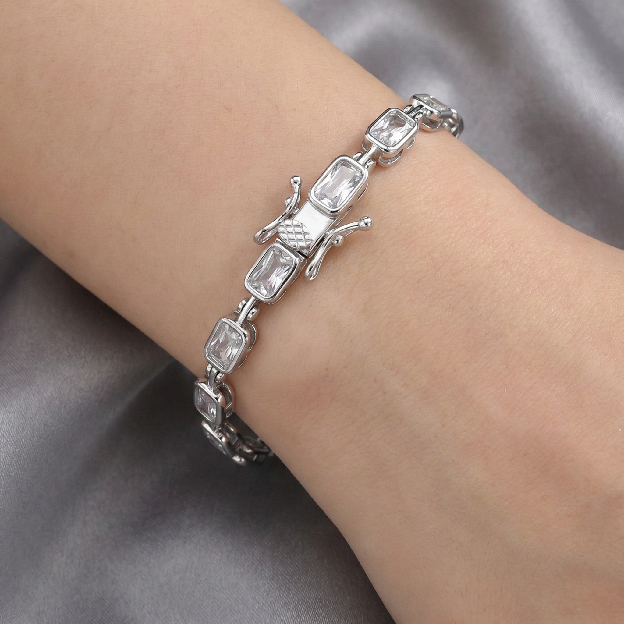Pulsera Circonias Rectangulo Plata .925 con Baño de Rodio