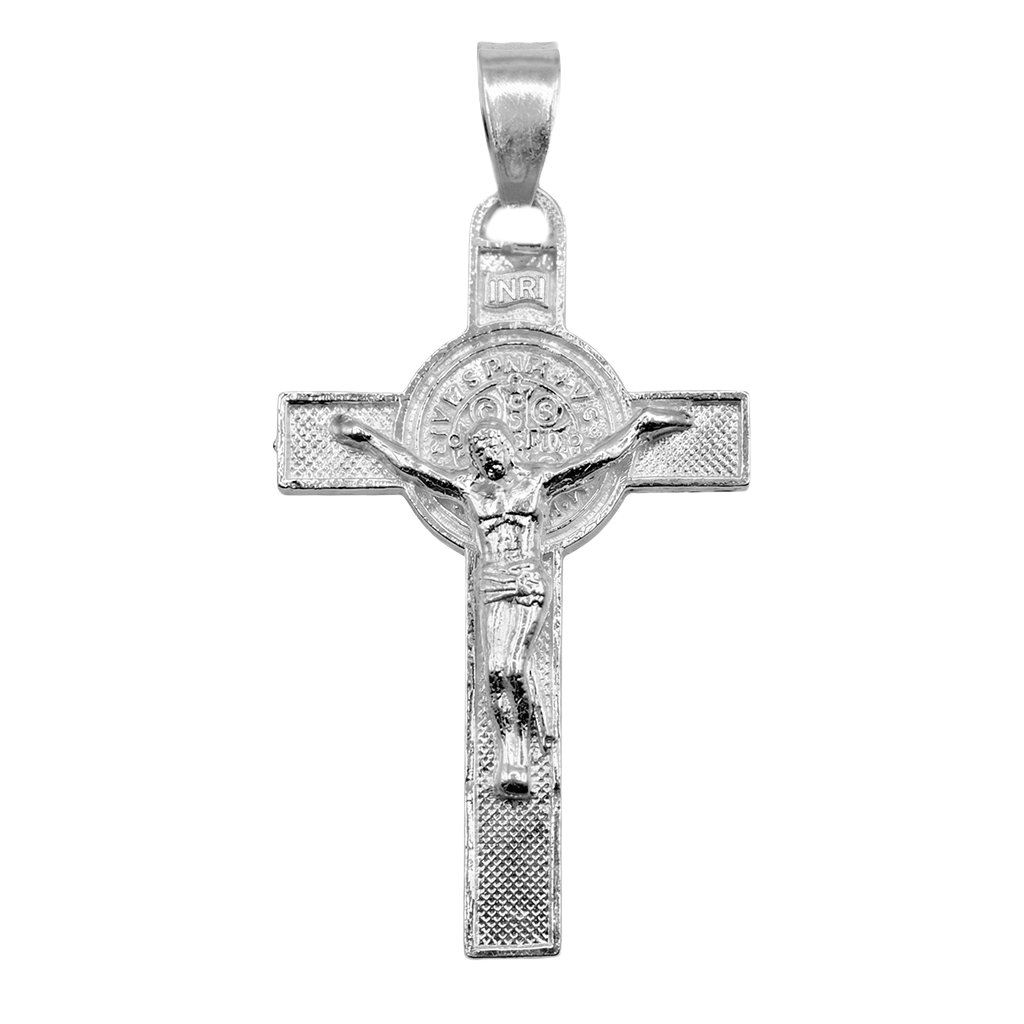 Dije Crucifijo con San Benito Atrás Plata .925