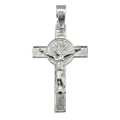 Dije Crucifijo con San Benito Atrás Plata .925