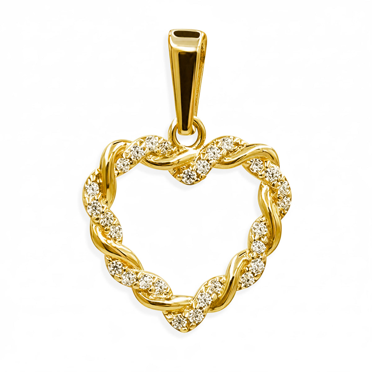 Dije Corazon Entrelazado con Circonias 2cm Oro 10K