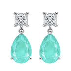 Arete Turmalina Verde Claro en Gota y Circonia Rectangular, Medida 2.7 cm, Plata .925 con Baño de Rodio