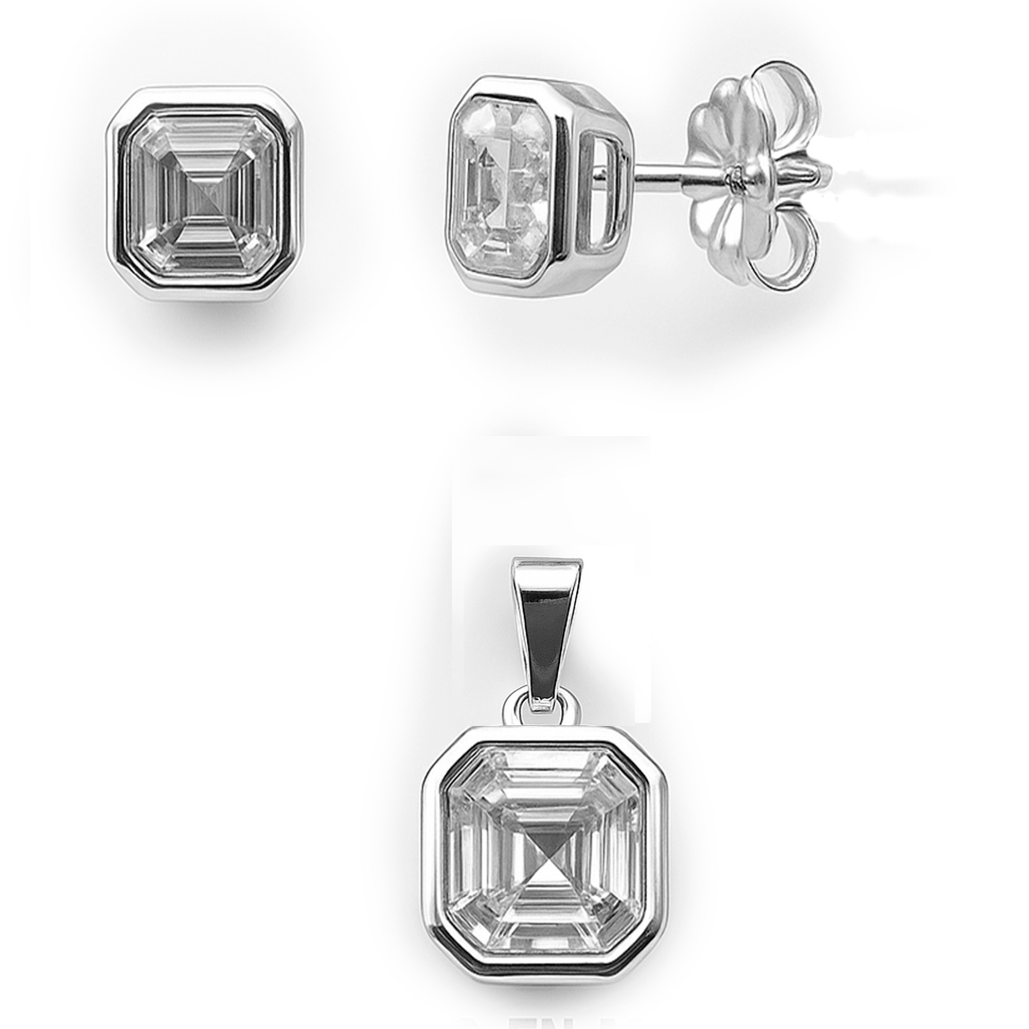 Juego Circonia Cuadrada y Bandola Plata .925 con Rodio