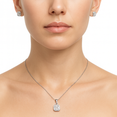 Juego Circonia Cuadrada y Bandola Plata .925 con Rodio