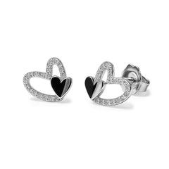 Broquel Doble Corazón con Micro Circonias Plata .925 con Rodio