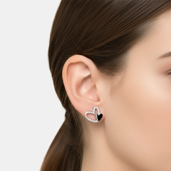 Broquel Doble Corazón con Micro Circonias Plata .925 con Rodio