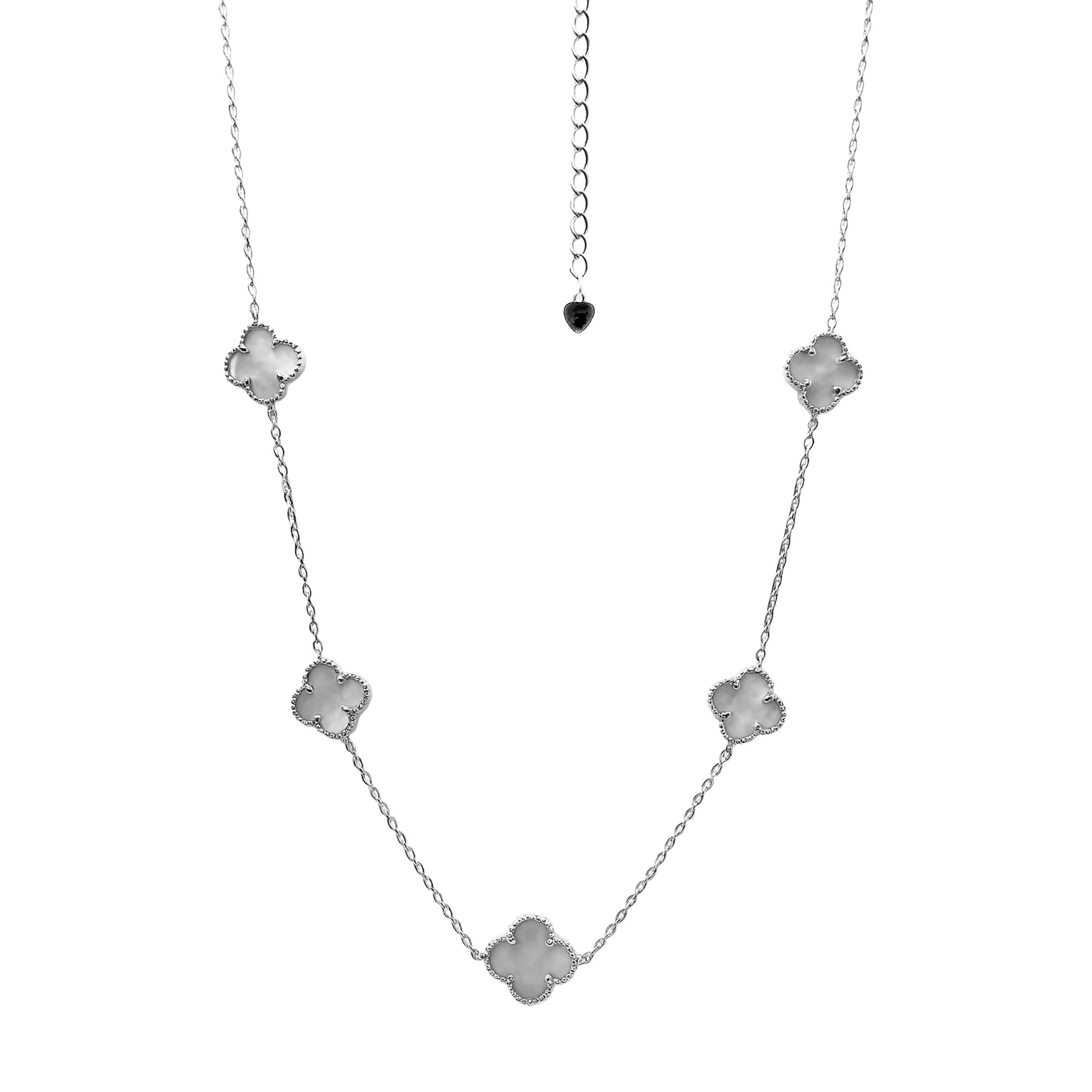 Collar Flor Inspirado Van C Flor Diamantada Con Bandola de Micro Circonias Plata .925 con Baño de Rodio