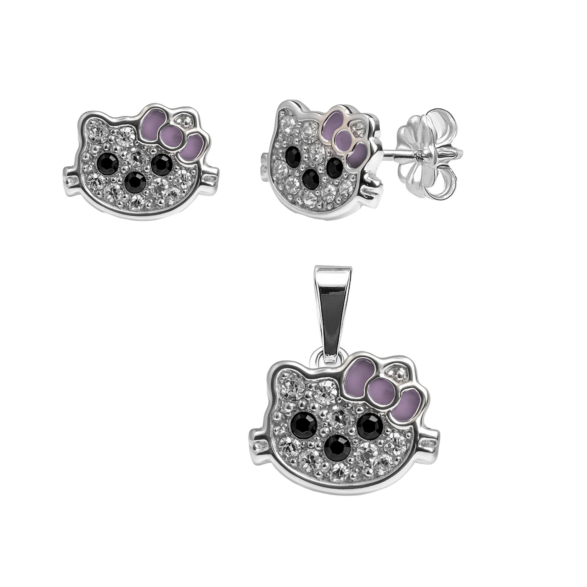 Juego Economico Inspirado Kitty con Cristales Plata .925