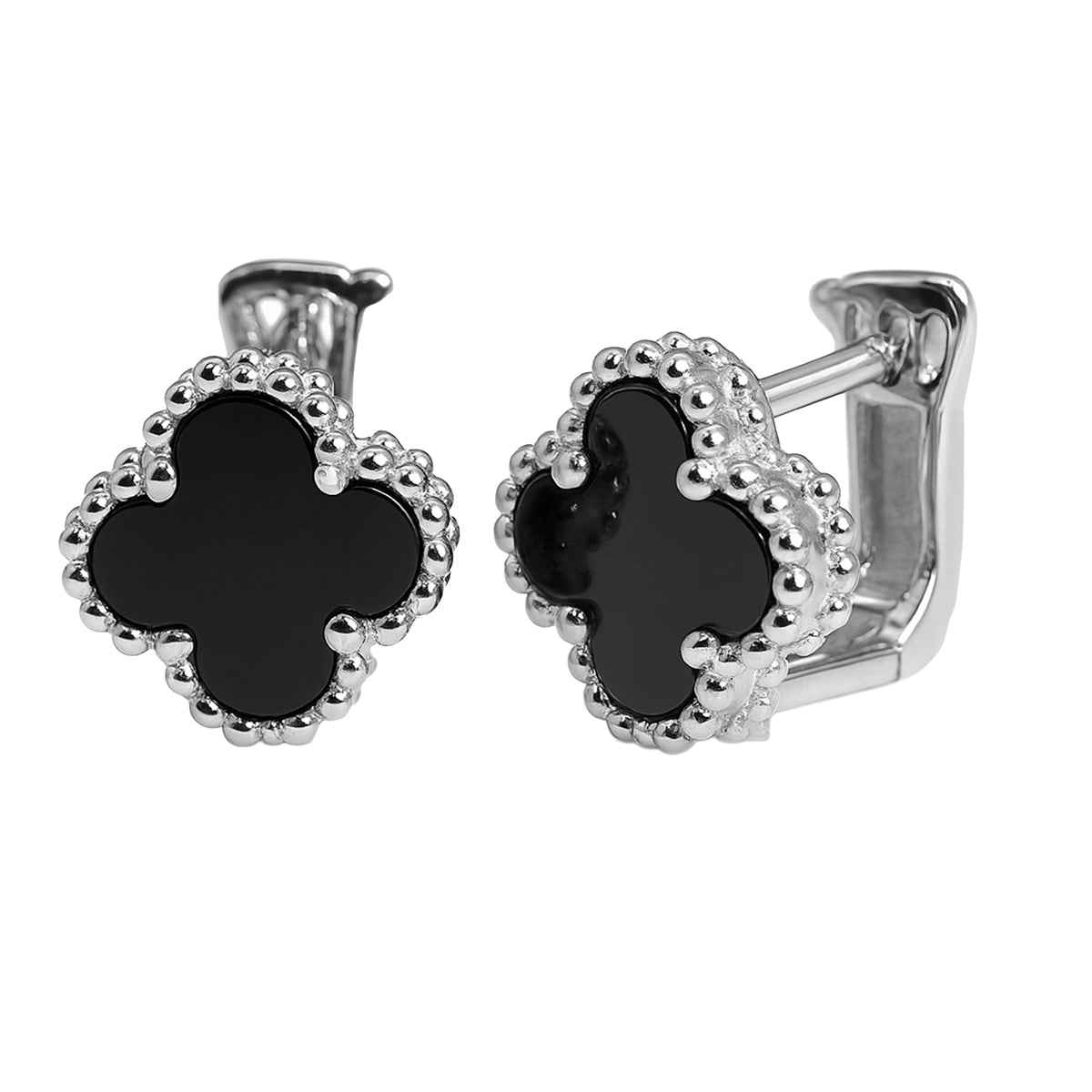 Arete Huggies Flor Inspirado Van C con Piedras Naturales Plata .925 con Baño de Rodio