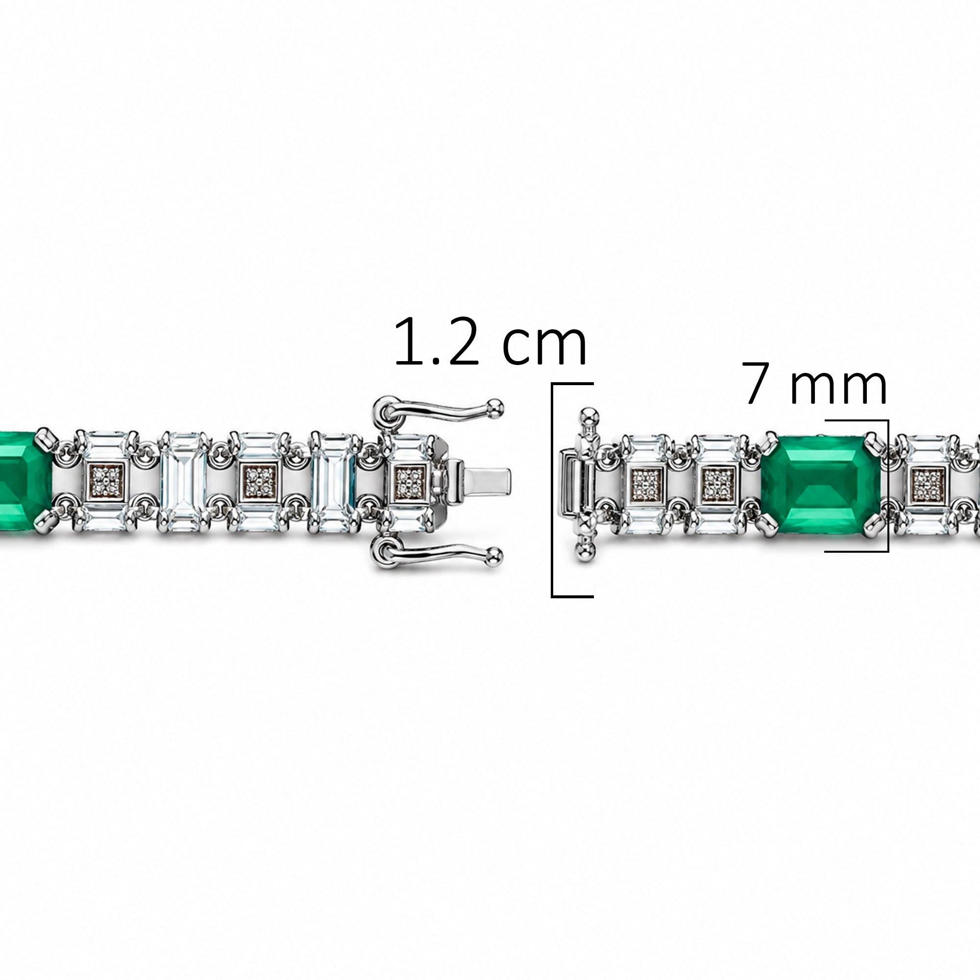 Pulsera Turmalina Paraiba Rectangulos con Circonias Baguette, Plata .925 con Rodio