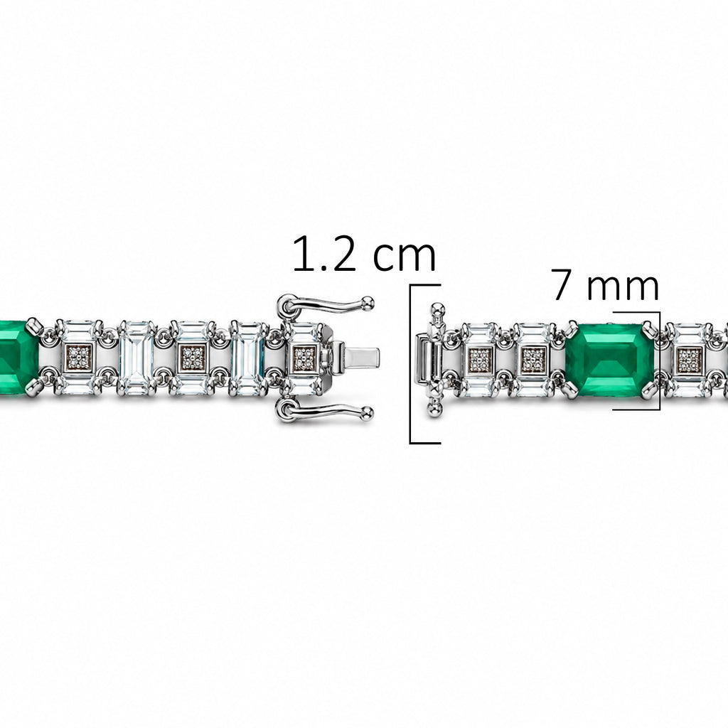 Pulsera Turmalina Rectangulos con Circonias Baguette Blancas, Plata .925 con Baño de Rodio