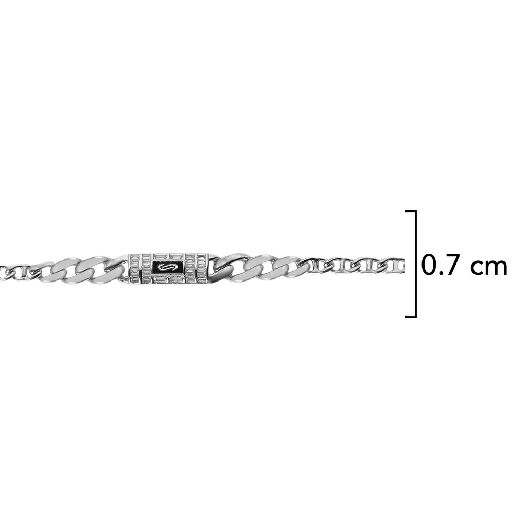 Pulsera Inspirada Mónaco 17cm más Extensión, Circonias Baguette con Cadena Cubana en disminución y Cadena Gucci. Plata 925 con Baño de Rodio