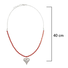 Collar Corazon Bombeado con Cristales Rojos Plata .925