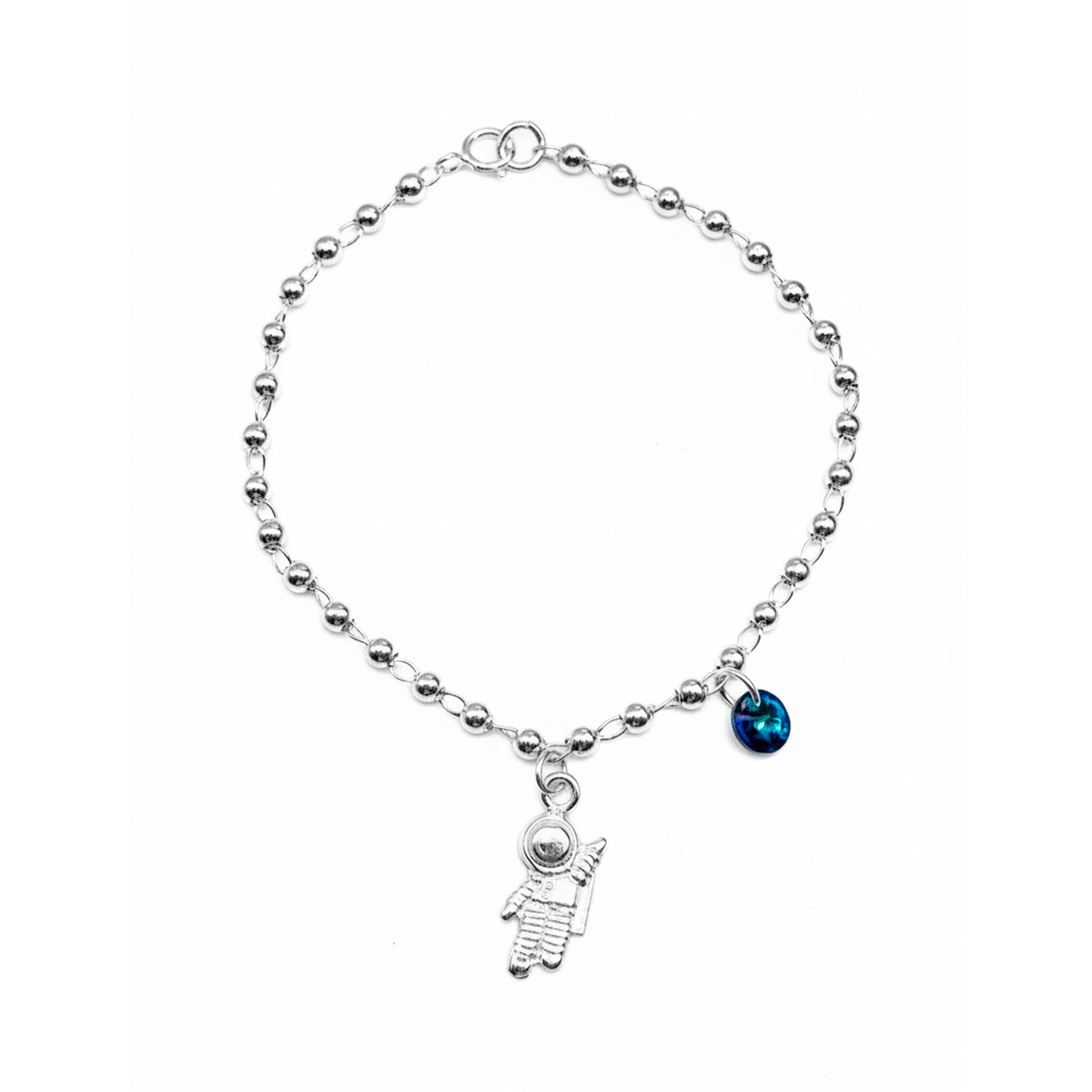 Pulsera con Dije de Astronauta Con Swarovski Azul Plata .925