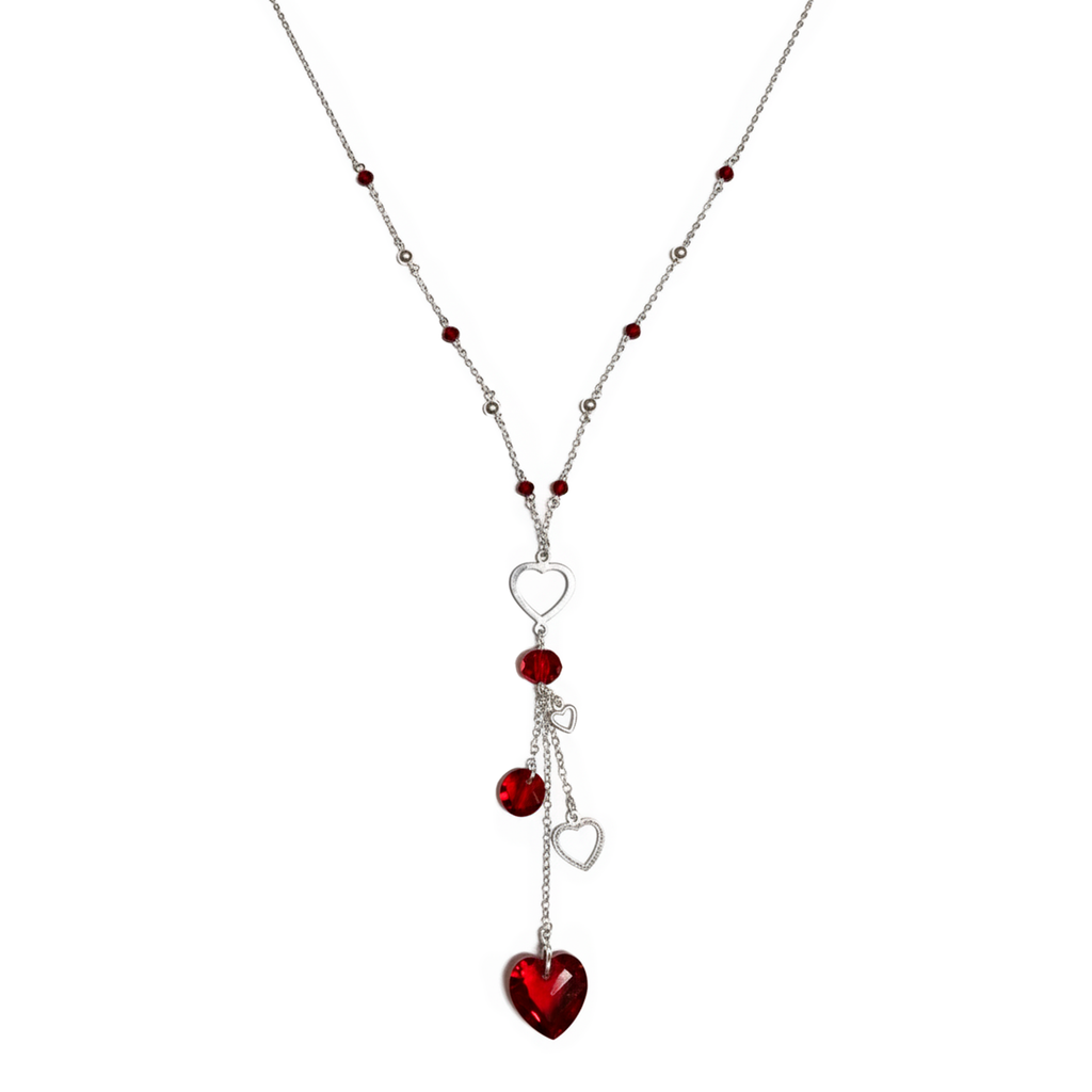 Collar Corbatero Corazón con Swarovski Rojo Plata .925