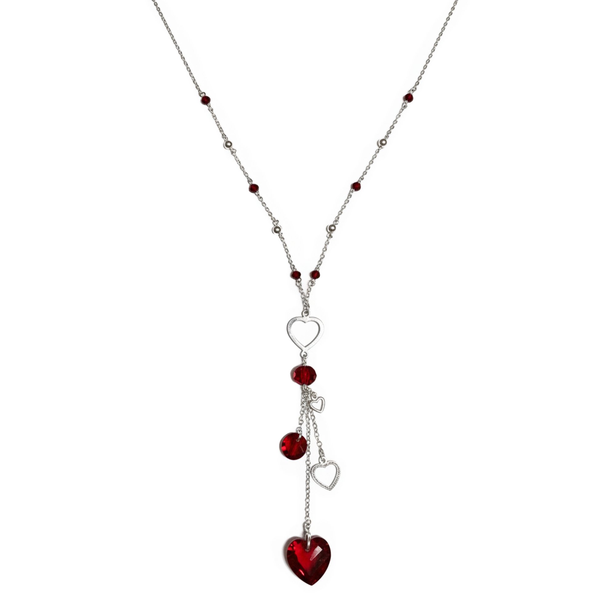 Collar Corbatero Corazón con Swarovski Rojo Plata .925