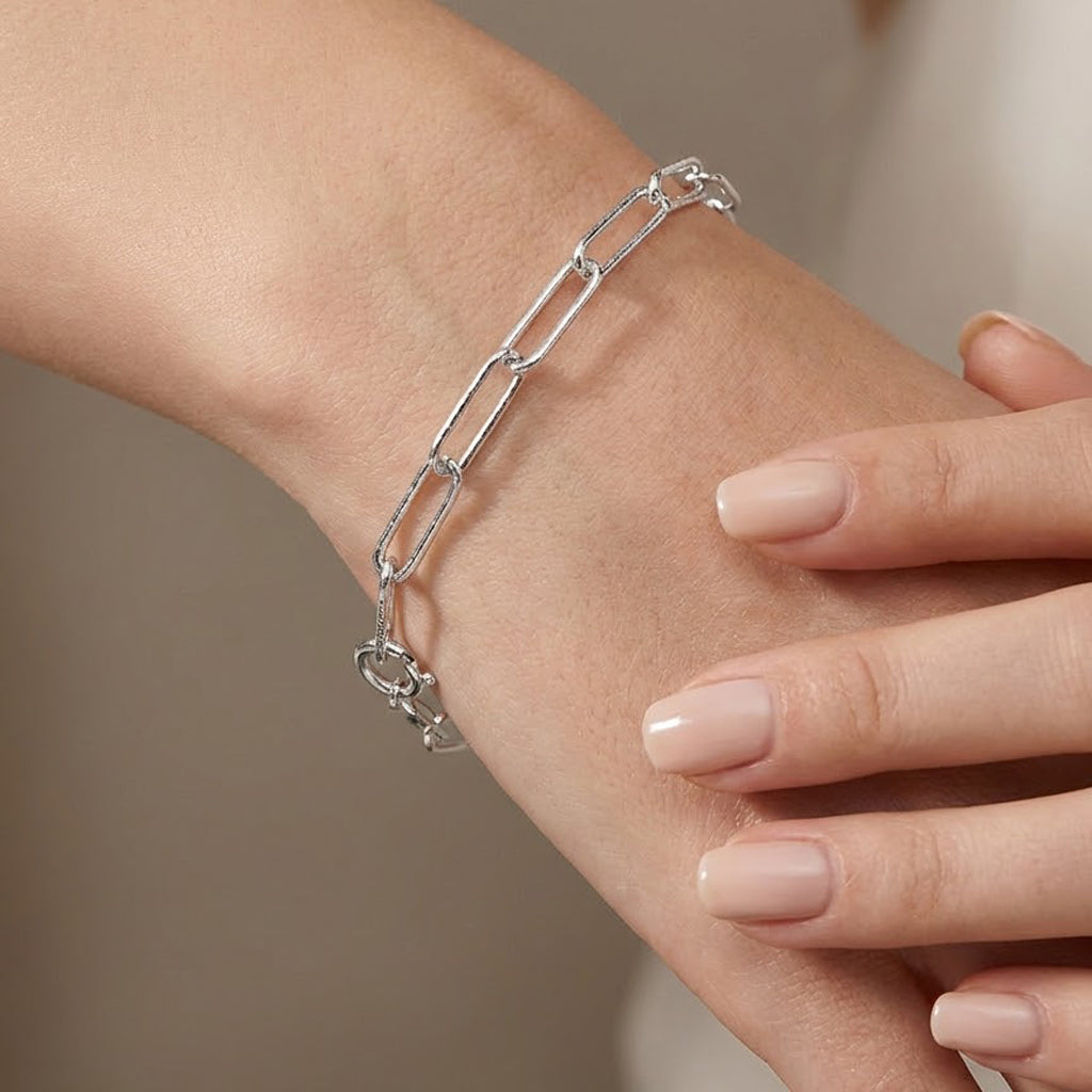 Pulsera Paper Clip Diamantada Plata .925