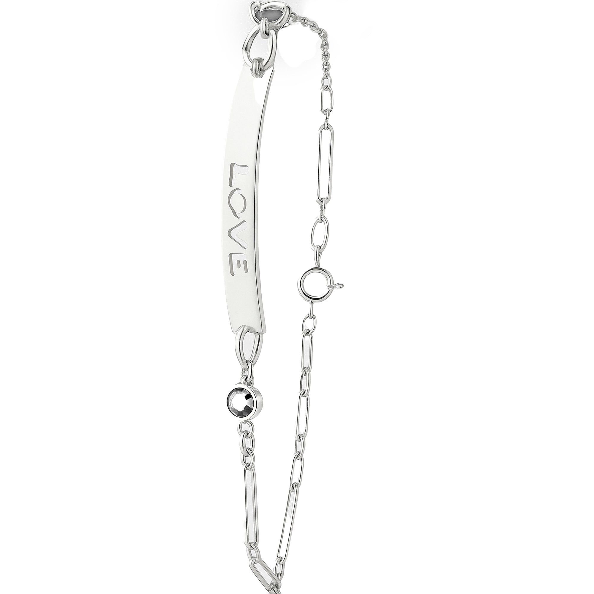 Pulsera con Placa Grabada Love y Circonias Plata .925