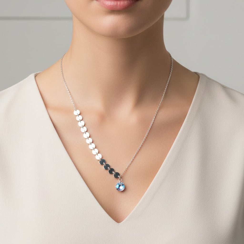 Collar Corbatero con Swarovski y Circulos Lisos Plata .925