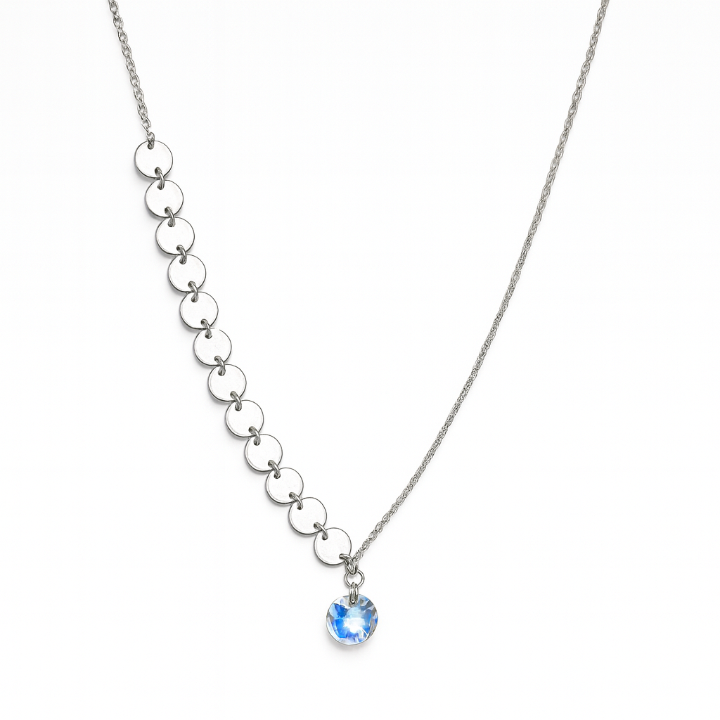 Collar Corbatero con Swarovski y Circulos Lisos Plata .925