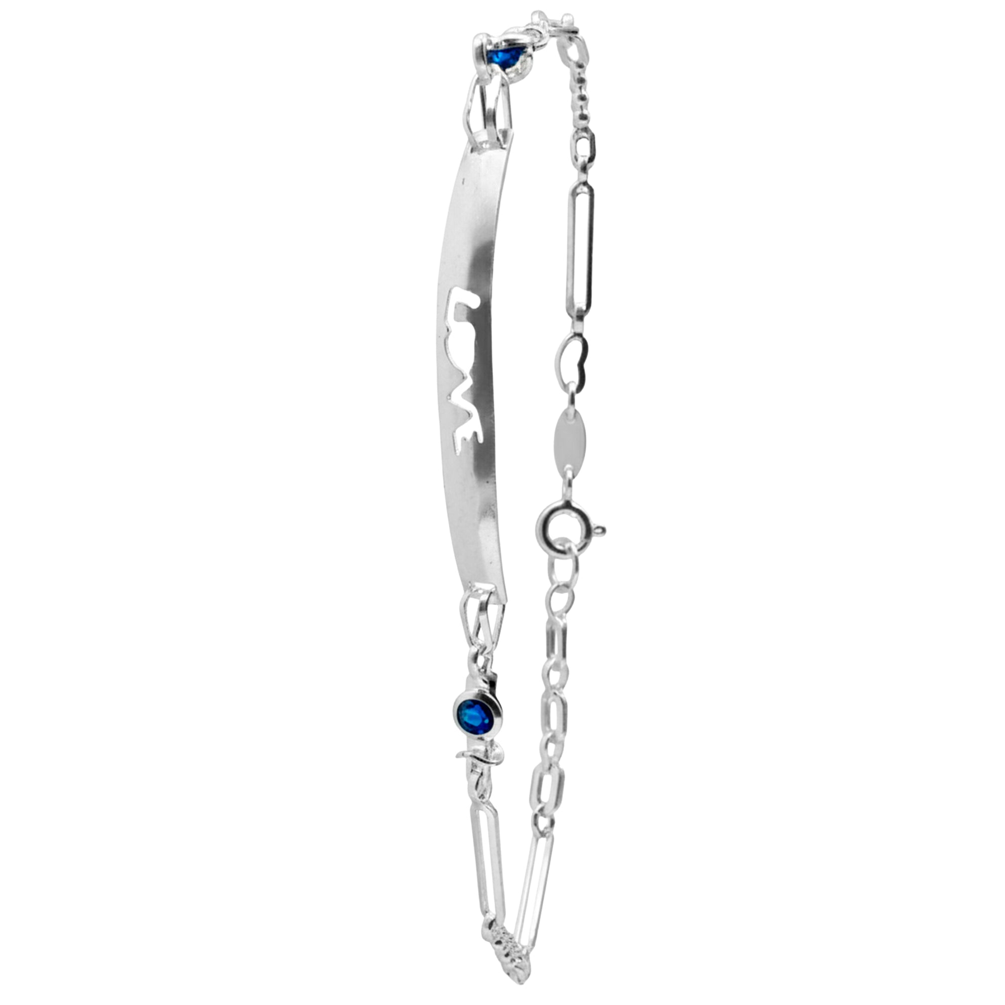 Pulsera con Placa Grabada Love y Circonias Plata .925