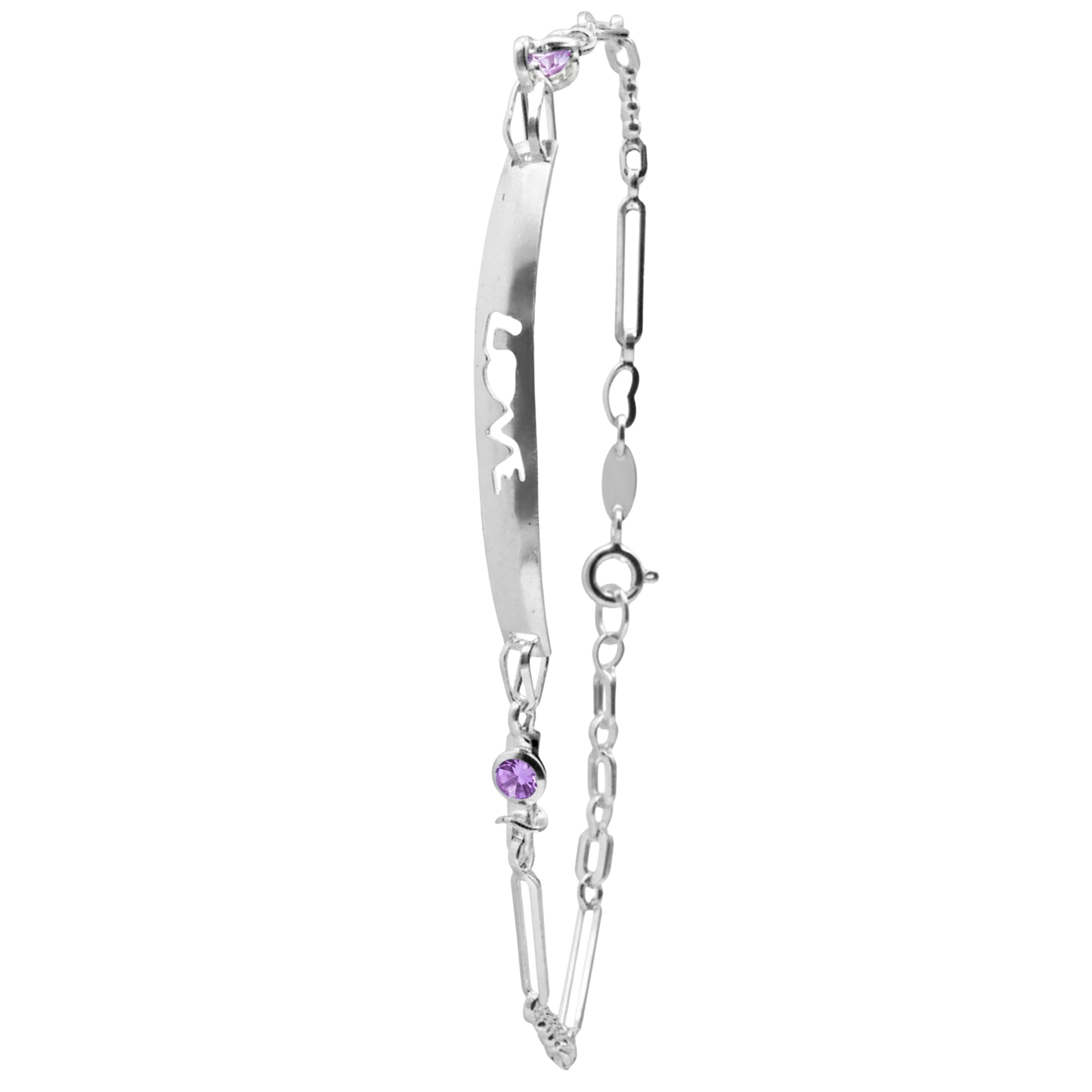 Pulsera con Placa Grabada Love y Circonias Plata .925