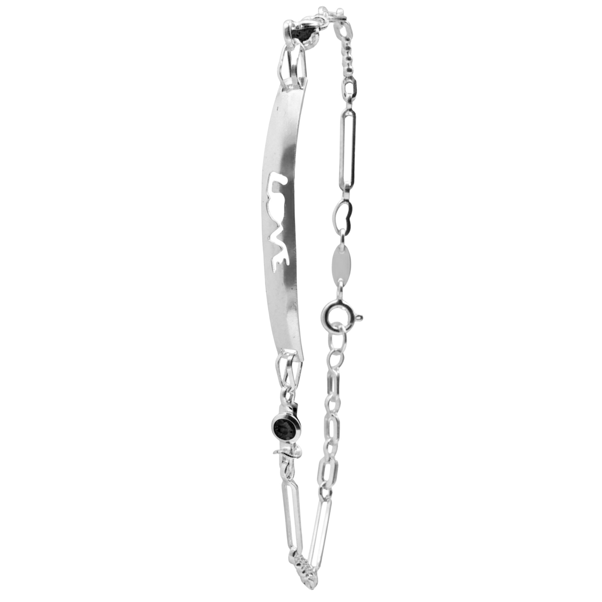 Pulsera con Placa Grabada Love y Circonias Plata .925