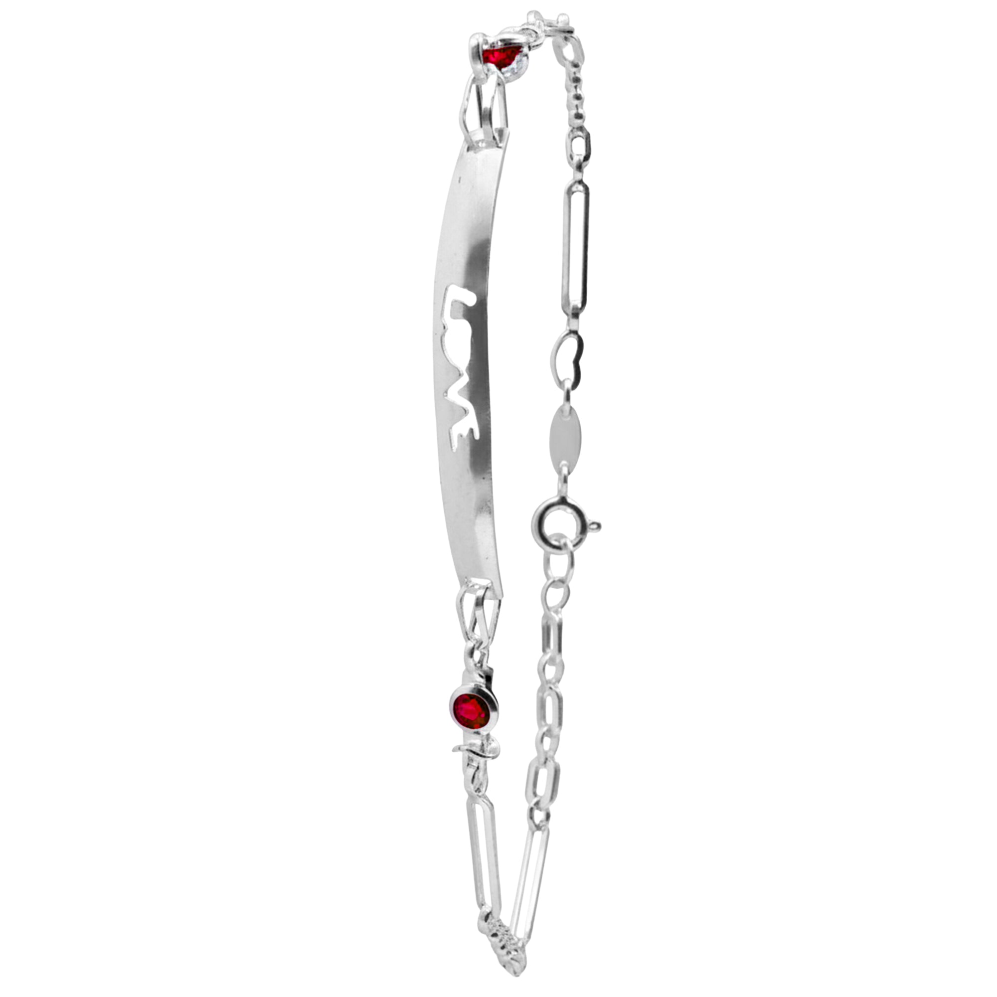 Pulsera con Placa Grabada Love y Circonias Plata .925