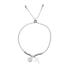 Pulsera Ajustable con Dije de San Benito con Silueta de Cruz Plata .925