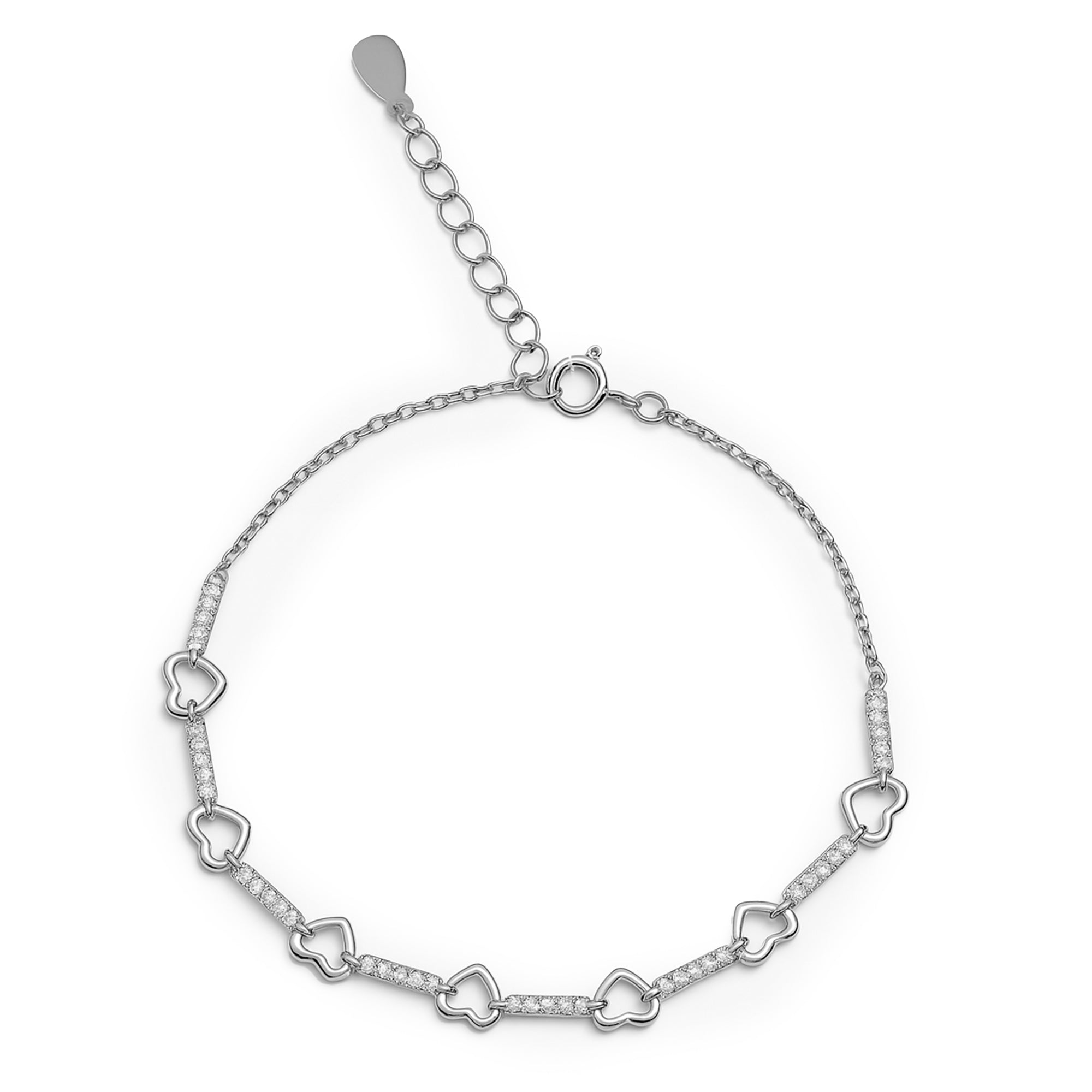 Pulsera Silueta de Corazones con Micro Circonias Plata .925 con Rodio