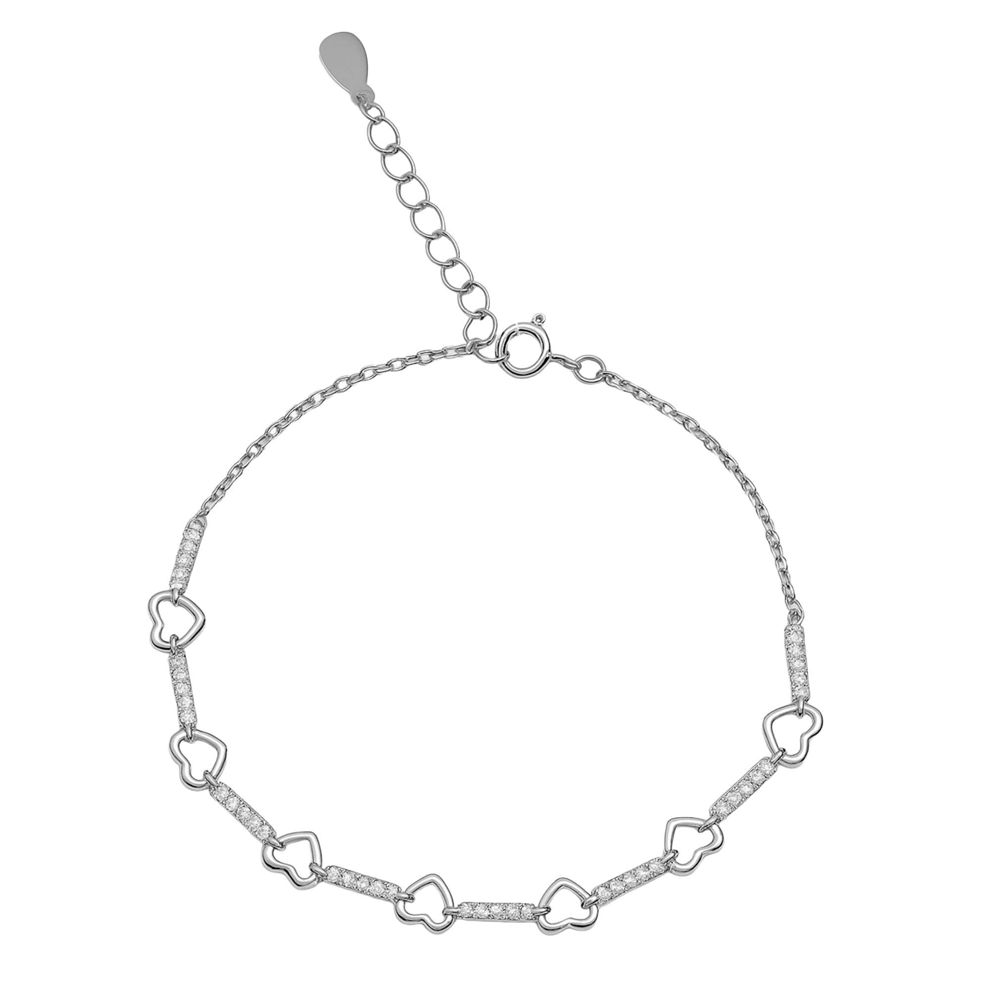Pulsera Silueta de Corazones con Micro Circonias Plata .925 con Baño de Rodio